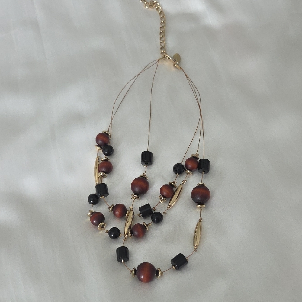 Chico's Gold and Black Layered Necklace with Asymmetrical Design
